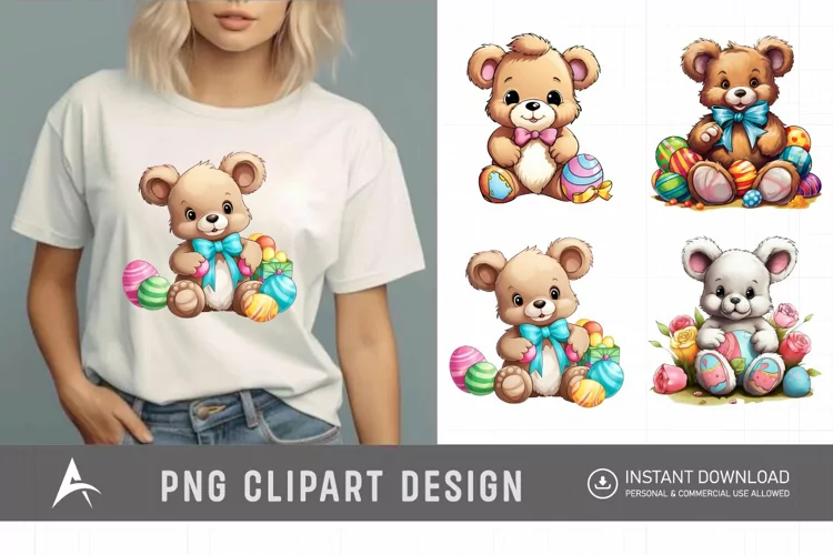 Watercolor Easter Teddy Bear Clipart