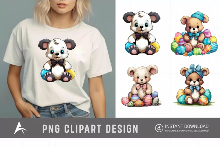 Watercolor Easter Teddy Bear Clipart