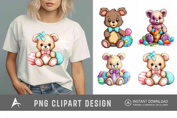 Watercolor Easter Teddy Bear Clipart