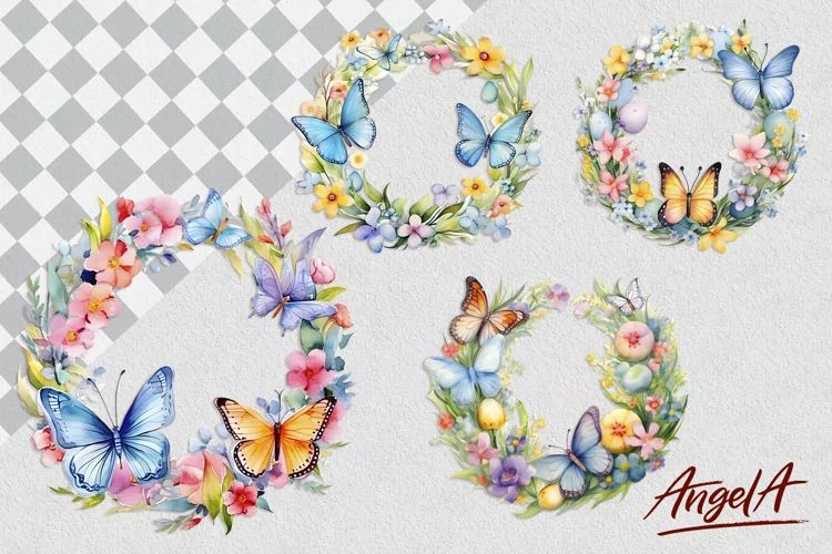 Happy easter wreath, floral wreath, wreath clipart PNG