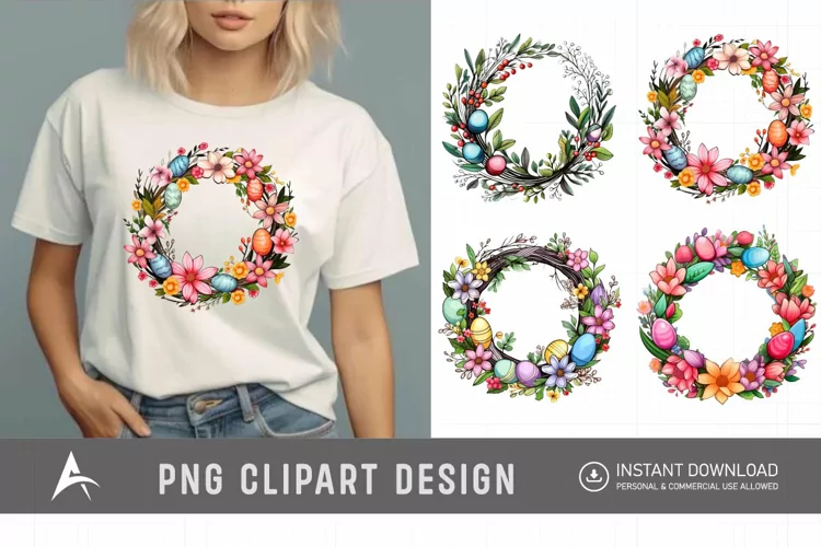 Watercolor Easter Wreath Clipart