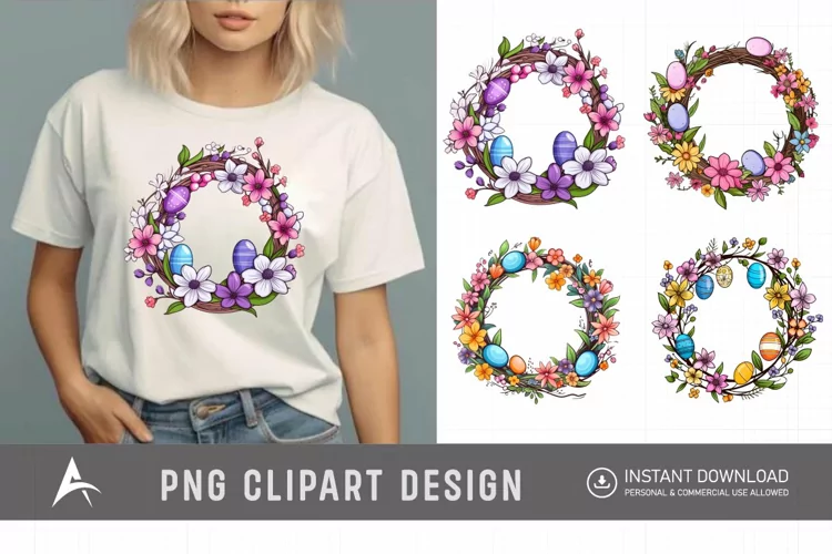 Watercolor Easter Wreath Clipart