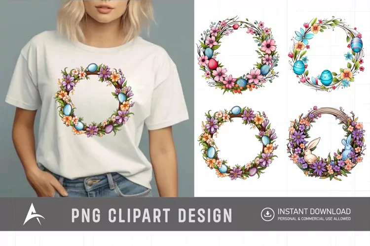 Watercolor Easter Wreath Clipart