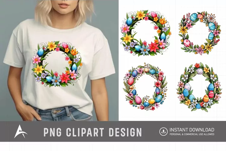 Watercolor Easter Wreath Clipart