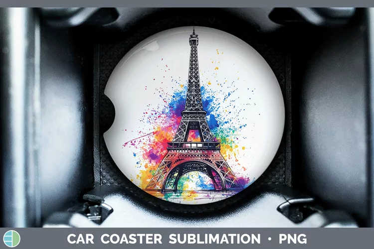 Watercolor Eiffel Tower Car Coaster Sublimation Designs