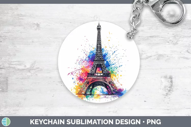 Watercolor Eiffel Tower Keychain Sublimation Keyring Designs