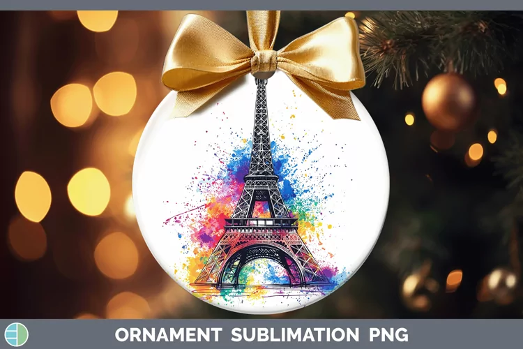 Watercolor Eiffel Tower Ornament Sublimation Bauble Designs