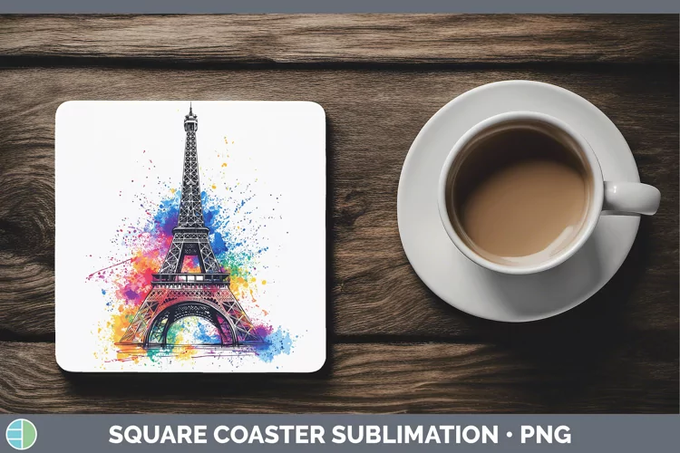 Watercolor Eiffel Tower Square Coaster Sublimation Coaster D