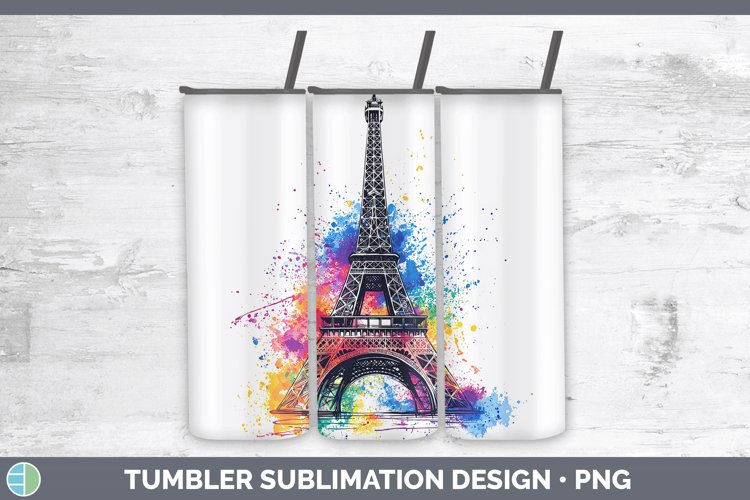 Watercolor Eiffel Tower Tumbler Sublimation 20 oz Skinny Tum
