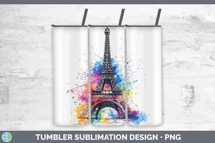 Watercolor Eiffel Tower Tumbler Sublimation 20 oz Skinny Tum