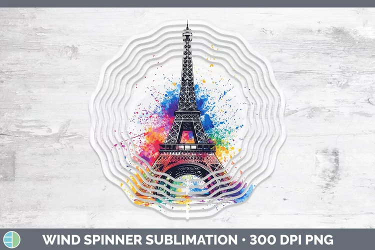 Watercolor Eiffel Tower Wind Spinner Sublimation Spinner Des