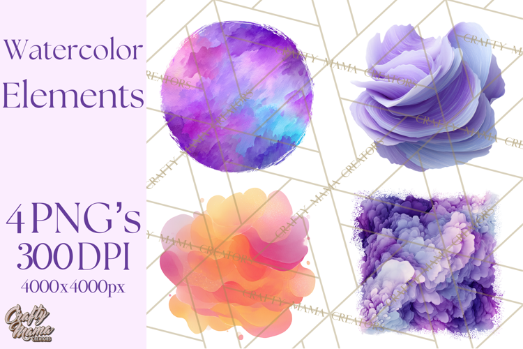 Watercolor Clipart, Abstract Watercolor Elements, Blobs Png