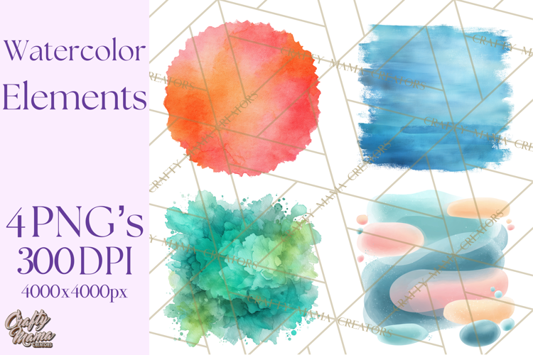 Watercolor Clipart, Abstract Watercolor Elements, Blobs Png