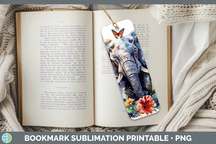 Watercolor Elephant Bookmark Sublimation Printable Designs