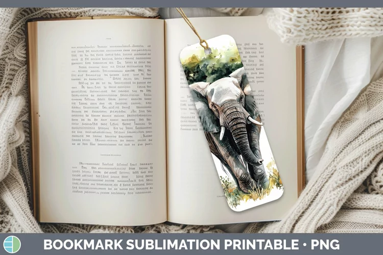 Watercolor Elephant Bookmark Sublimation Printable Designs