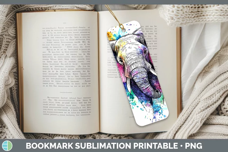 Watercolor Elephant Bookmark Sublimation Printable Designs