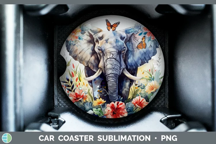 Watercolor Elephant Car Coaster Sublimation Coaster Designs