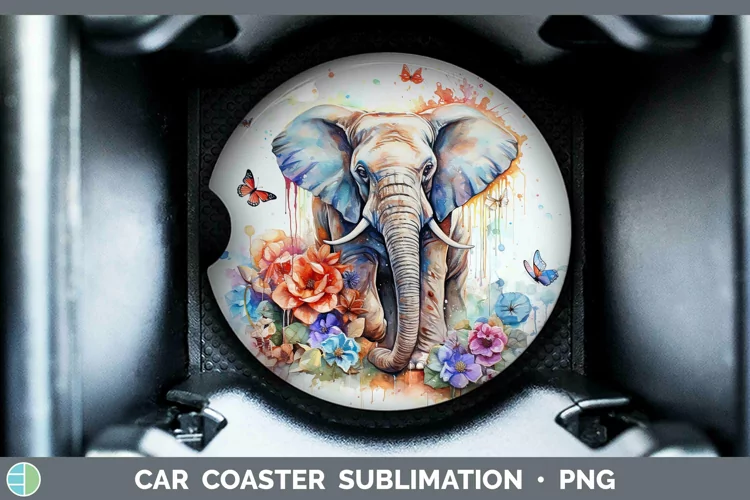 Watercolor Elephant Car Coaster | Sublimation Coaster Design