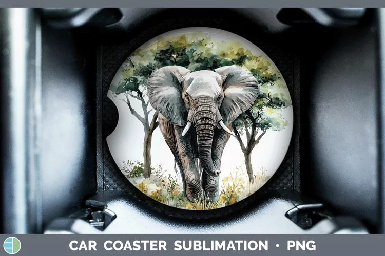 Watercolor Elephant Car Coaster Sublimation Designs