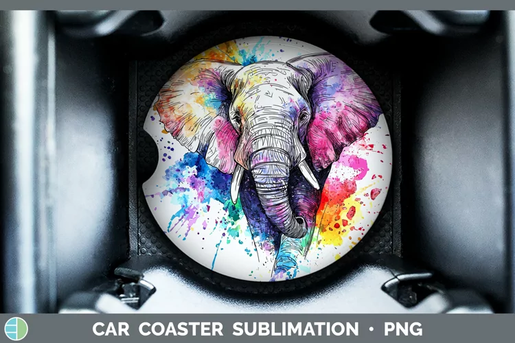 Watercolor Elephant Car Coaster Sublimation Designs