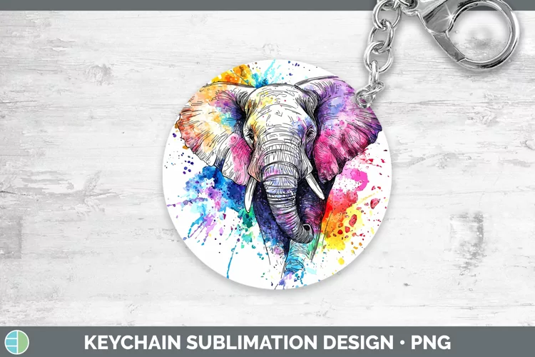 Watercolor Elephant Keychain Sublimation Keyring Designs