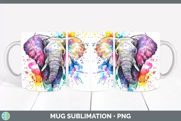 Watercolor Elephant Mug Wrap Sublimation Coffee Cup Designs