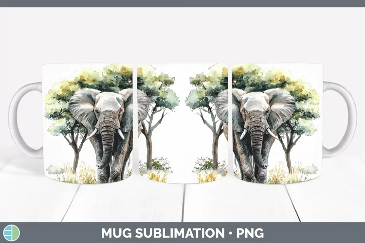 Watercolor Elephant Mug Wrap Sublimation Coffee Cup Designs