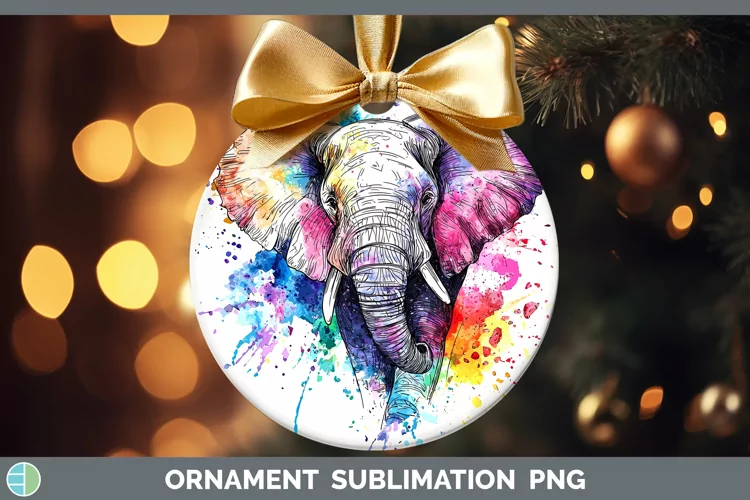 Watercolor Elephant Ornament Sublimation Bauble Designs