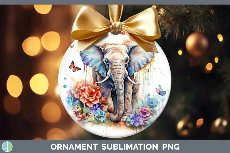 Watercolor Elephant Ornament | Sublimation Bauble Designs