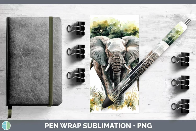 Watercolor Elephant Pen Wrap Sublimation Pen Designs