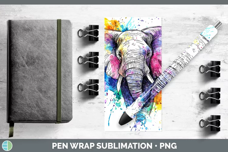 Watercolor Elephant Pen Wrap Sublimation Pen Designs