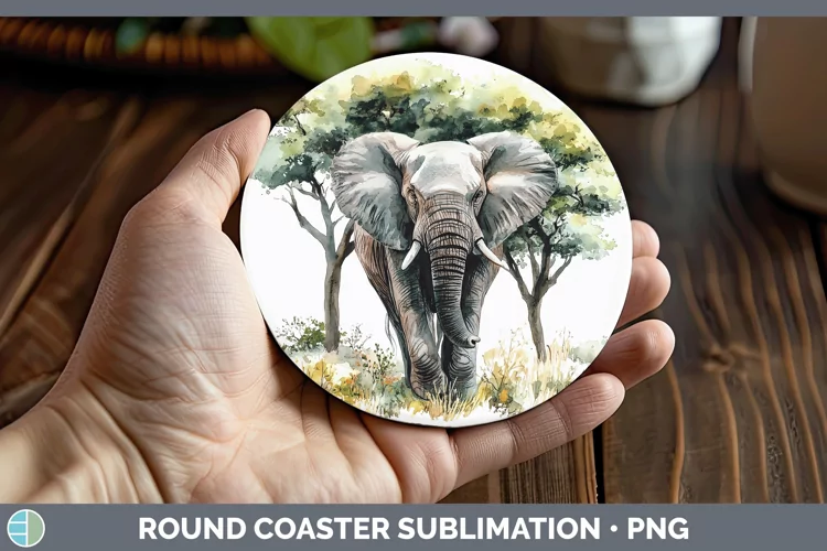 Watercolor Elephant Round Coaster Sublimation Coaster Design