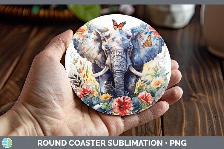Watercolor Elephant Round Coaster Sublimation Coaster Design