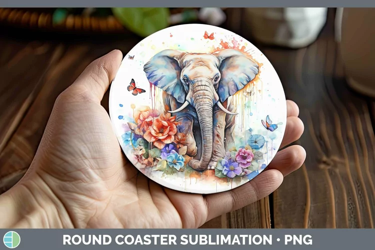 Watercolor Elephant Round Coaster | Sublimation Coaster Desi