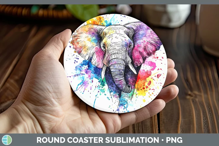 Watercolor Elephant Round Coaster Sublimation Coaster Design