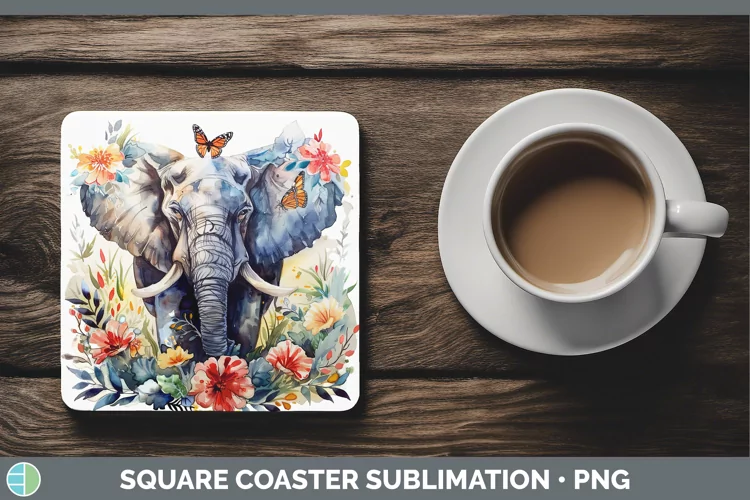 Watercolor Elephant Square Coaster Sublimation Coaster Desig