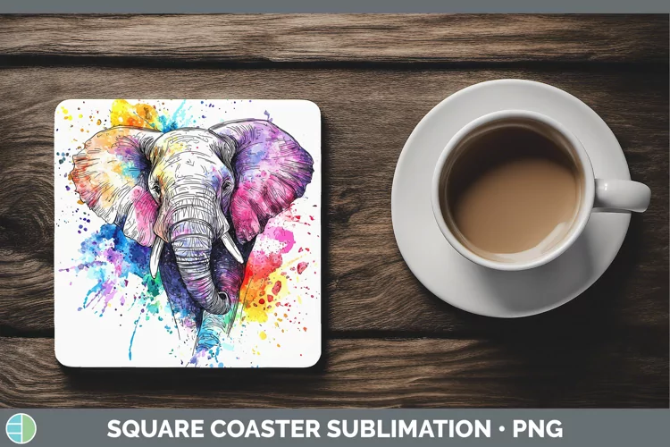 Watercolor Elephant Square Coaster Sublimation Coaster Desig