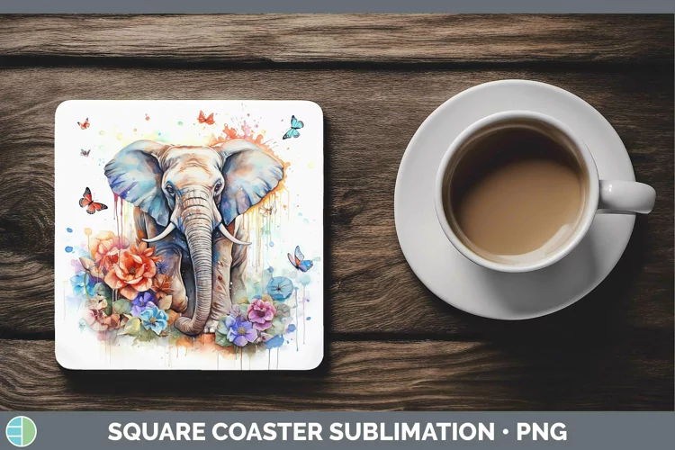 Watercolor Elephant Square Coaster Sublimation Coaster Desig