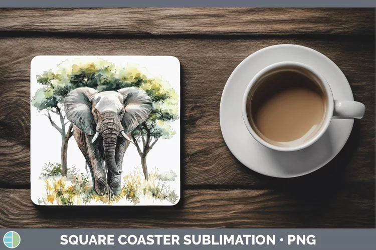 Watercolor Elephant Square Coaster Sublimation Coaster Desig