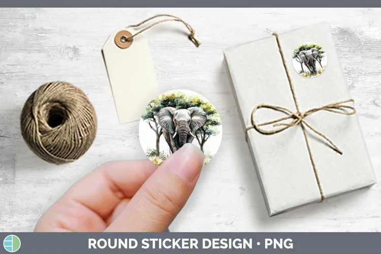 Watercolor Elephant Stickers | Round Labels Designs