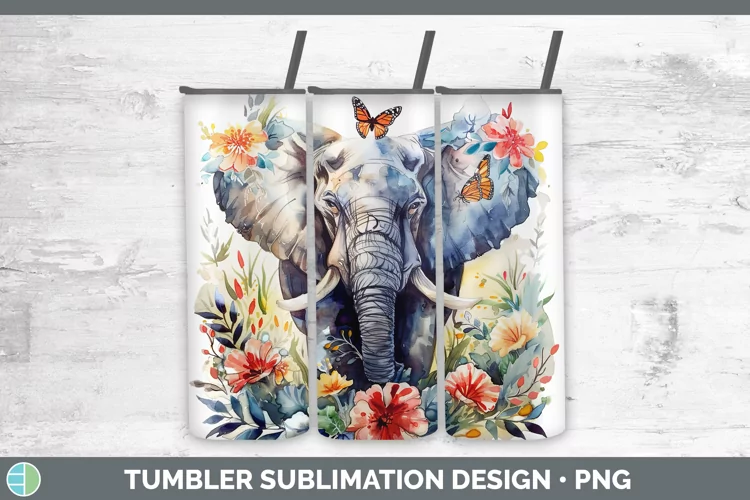 Watercolor Elephant Tumbler Sublimation 20 oz Skinny Tumbler