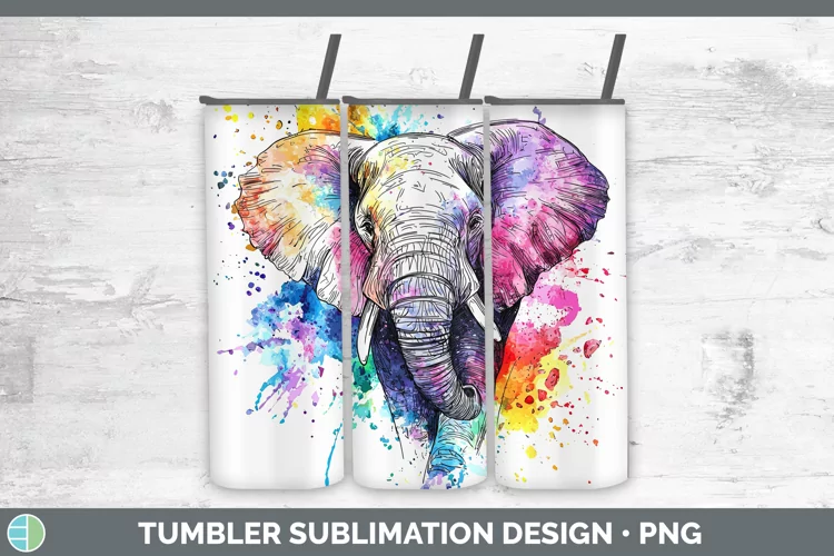 Watercolor Elephant Tumbler Sublimation 20 oz Skinny Tumbler