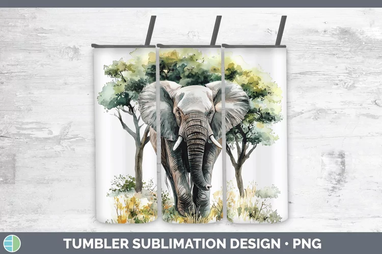 Watercolor Elephant Tumbler Sublimation 20 oz Skinny Tumbler