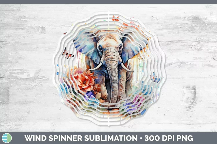Watercolor Elephant Wind Spinner Sublimation Spinner Designs
