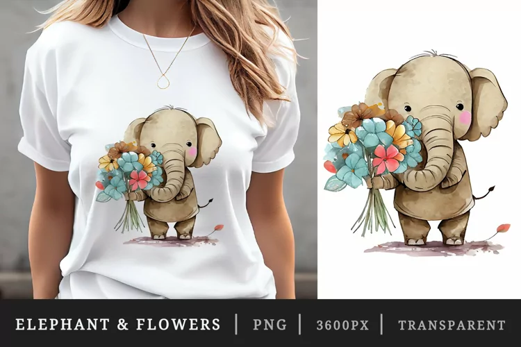 Elephant & flowers t-shirt sublimation printable design png