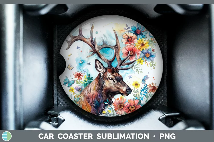 Watercolor Elk Car Coaster Sublimation Coaster Designs