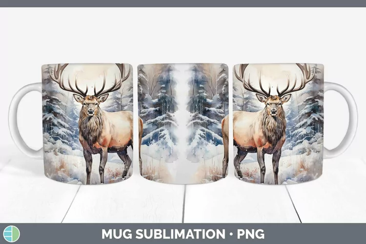 Watercolor Elk Mug Wrap | Sublimation Coffee Cup Designs