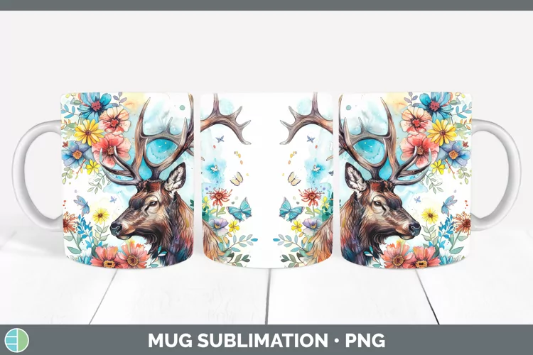 Watercolor Elk Mug Wrap Sublimation Coffee Cup Designs