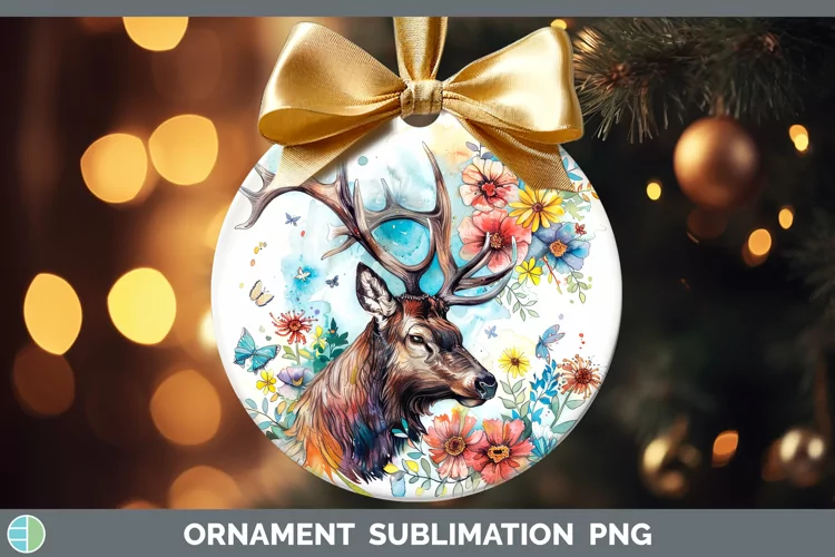 Watercolor Elk Ornament Sublimation Bauble Designs