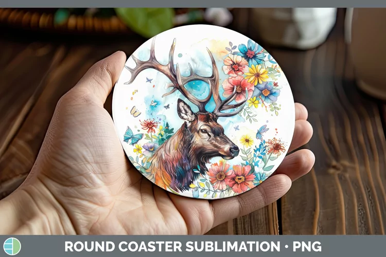 Watercolor Elk Round Coaster Sublimation Coaster Designs